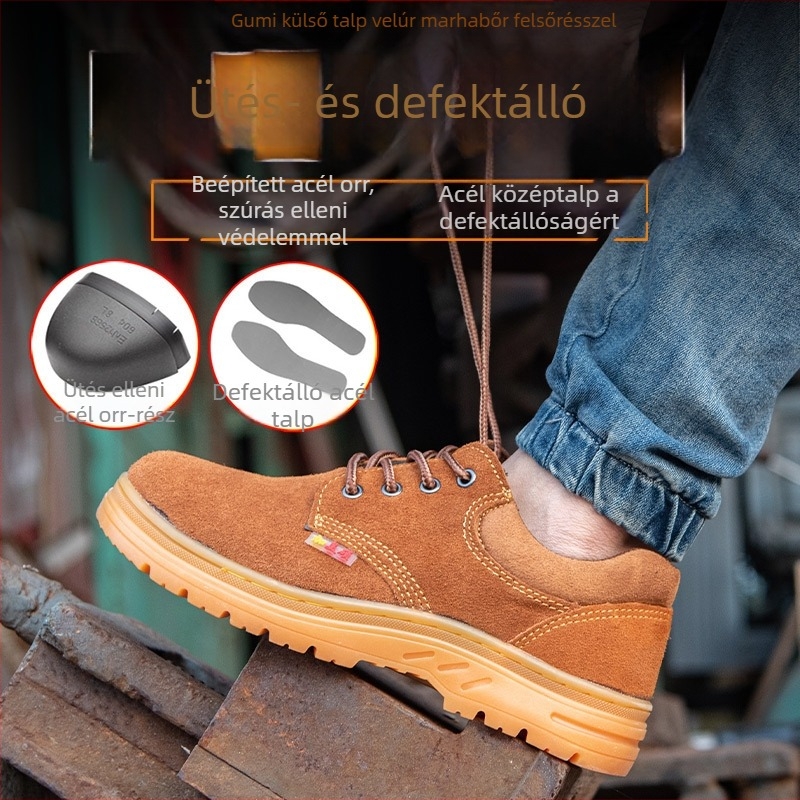 Nyári védőcipő acélorral, perforáció- és kopásálló, csúszásmentes, lélegző, vízálló, uniszex munkacipő