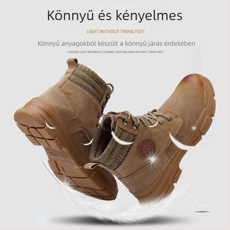 Disznó bőrű középmagas védőcsizma acél orrvédővel — ütésálló, áthatolásálló, kopásálló, csúszásmentes, téli melegen tartó