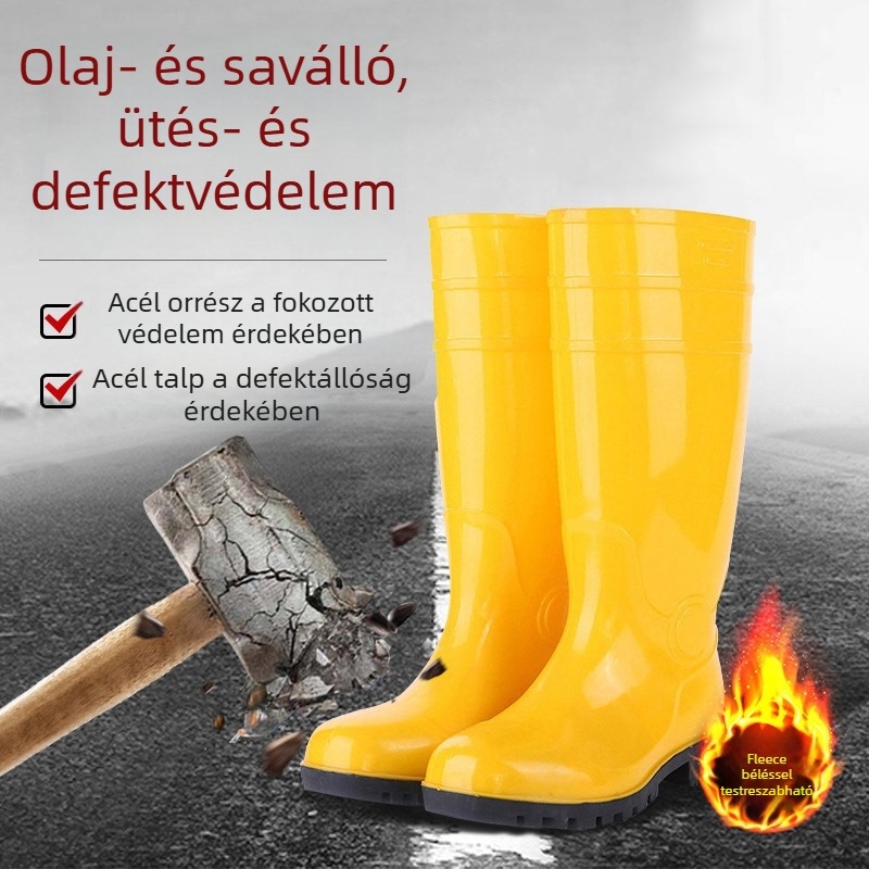 Vegyszerálló magas szárú mentőcsizma, acél talppal, ütés- és átszúrás elleni védelemmel