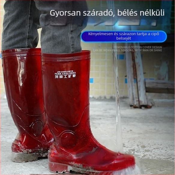 Magas barna esőcsizma férfiaknak, gumitalppal, bélés nélkül, hálós gyorsan száradó belsővel, hosszú csövű