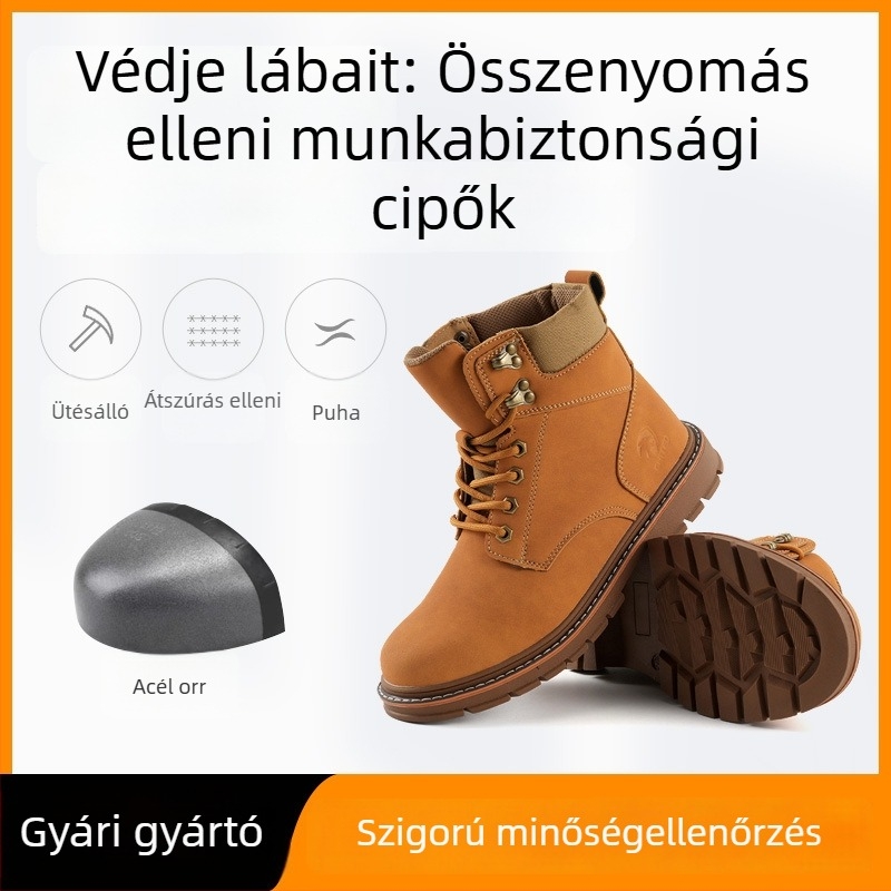 Férfi védőmunkacipő acélorrú, magas szárú, perforáció elleni és csúszásmentes, mikroszálas bőr