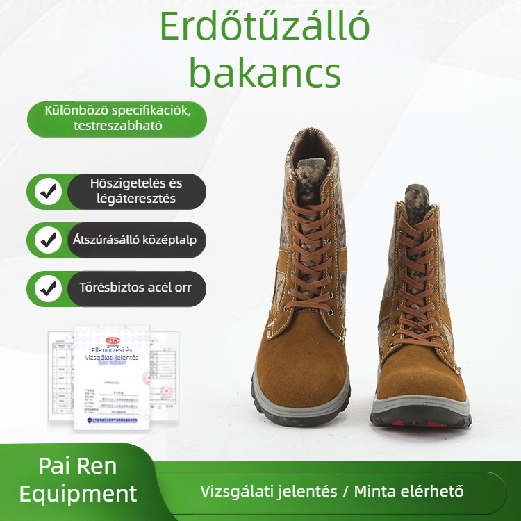 Erdei tűzoltó bőr bakancsok acél orral és acél talppal, lángálló és vízálló védőcsizmák magashegyi hegymászáshoz