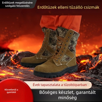 Erdei tűzoltó bakancsok, magas szárúak, lángálló és hőálló védelem, csúszásmentes és kopásálló