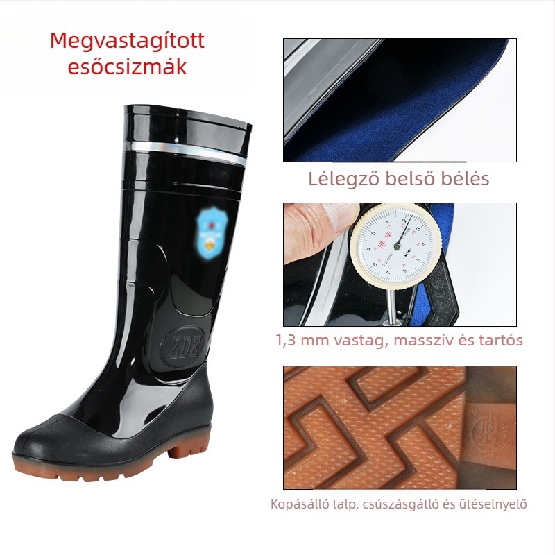 Férfiaknak magas szárú vízálló esőcsizma fényvisszaverő részletekkel