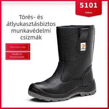 Magas szárú munkavédelmi csizma bőrből, acél orral, ütés- és perforáció elleni védelemmel, vízálló olajmezőre, hosszú csizma