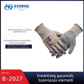 Celite B-2027 vágásálló kesztyűk, 5. szint, PU bevonattal, gyári használatra