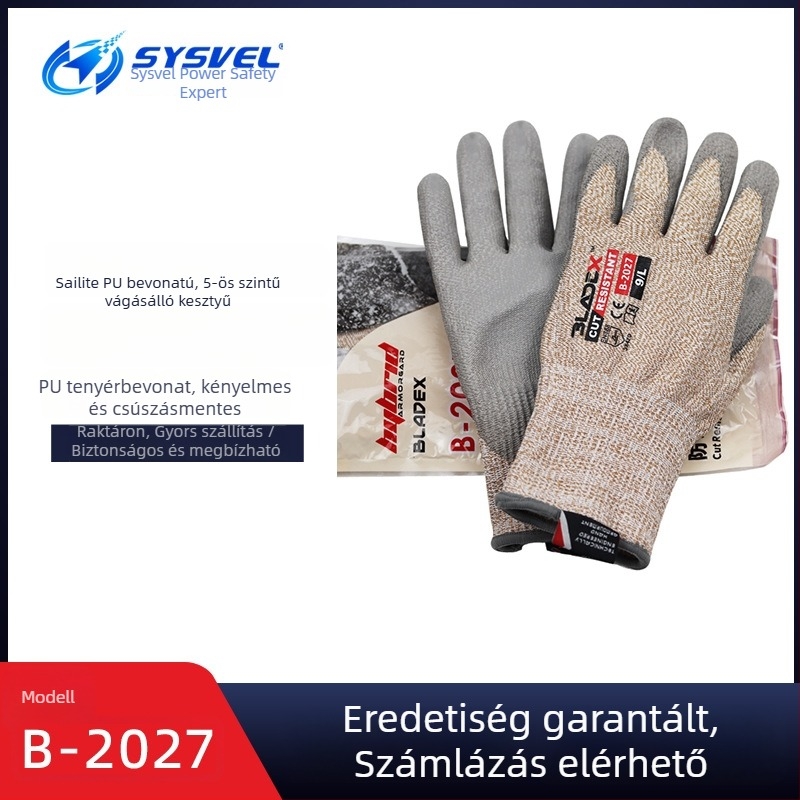 Celite B-2027 vágásálló kesztyűk, 5. szint, PU bevonattal, gyári használatra