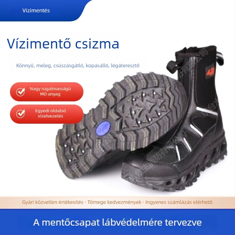 Vízi mentésre szolgáló védő bakancs, könnyű, meleg, csúszásmentes, kopásálló, magas szárú, jégfelületekre