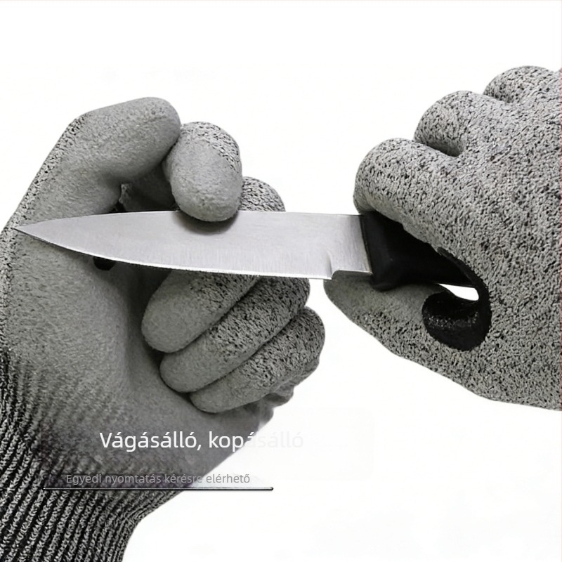 PU bevonat vágásálló kesztyű, kopásálló, csúszásmentes, megerősített tenyérrel, EN 388 szint 5 vágásvédelem, nyomtatható felület