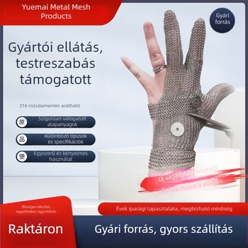 Rozsdamentes acél vágásbiztos kesztyű három ujjú acélgyűrűvel, tartós, csúszásmentes