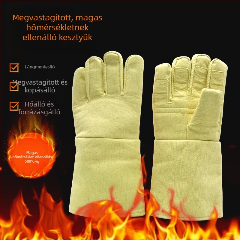 Araminid kesztyűk magas hőmérséklet‑ellenálló 1414, tűzálló, vágásálló, dupla rétegű, hőszigetelt ipari kesztyűk
