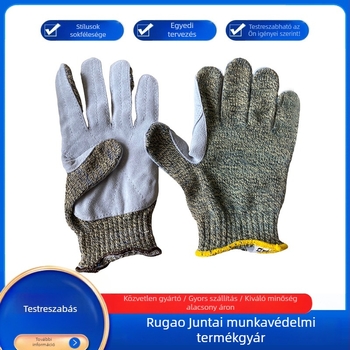 Kétrétegű borjúbőrből készült vágásálló kesztyűk, ANSI 6 szintű, gépi gyártás