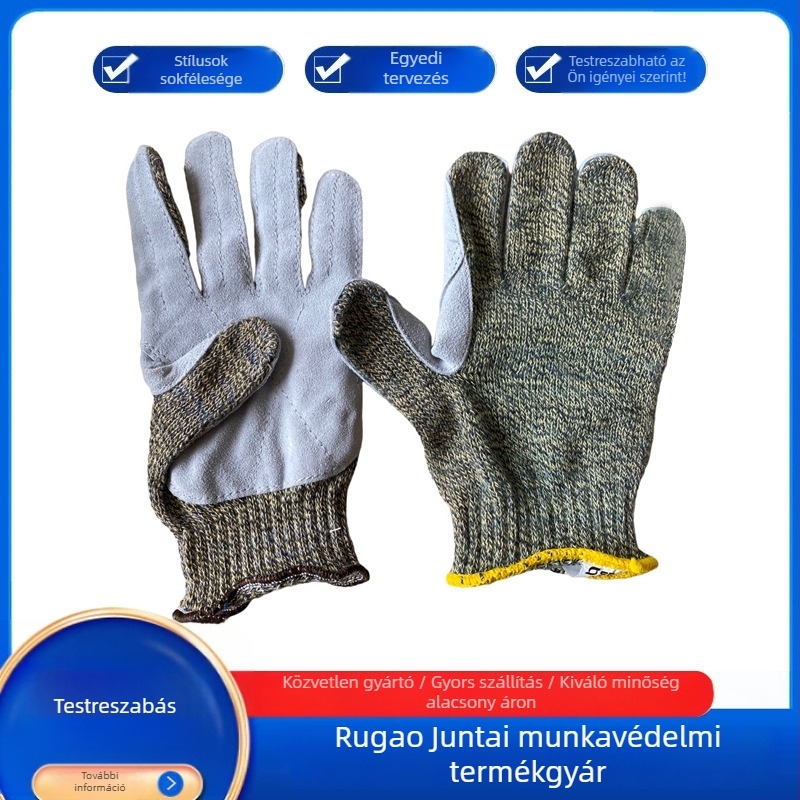 Kétrétegű borjúbőrből készült vágásálló kesztyűk, ANSI 6 szintű, gépi gyártás