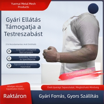 Ötujjas vágásbiztos kesztyű drótból, hosszú karvédővel, rozsdamentes acélból