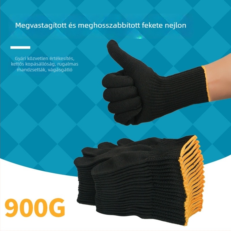 26 cm hosszú fekete nylon kesztyűk, kopásálló védőkesztyűk nehéz kerti munkákhoz, cukornád és bambusz hajtások gyűjtésére