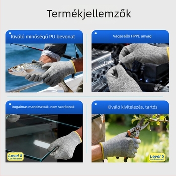 Egyedi PU vágásbiztos kesztyűk 5-ös szintű kertészkedéshez és horgászathoz, kopásálló és karcolásálló