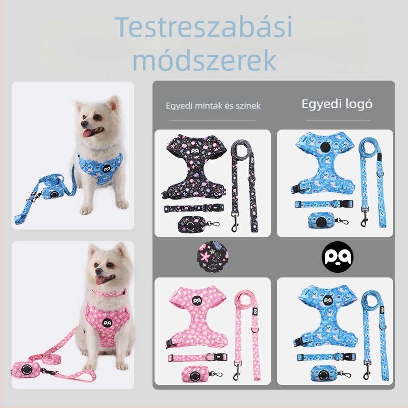 Kutyahám, nyakörv és póráz készlet egyedi nyomtatással