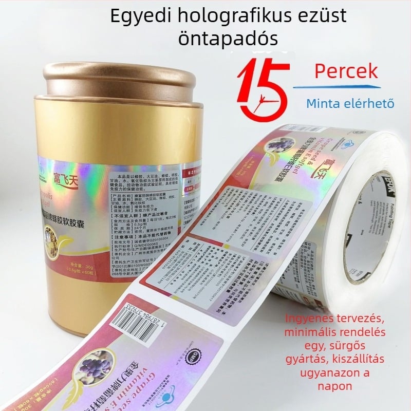 Színes nyomtatású ezüst lézeres öntapadós címke, vastag és vízálló, PVC zárópecsét címke, testre szabható