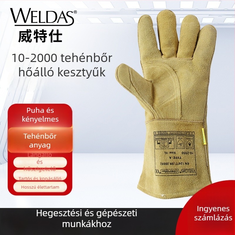 Witex 10-2000 Hegesztő kesztyű tehénbőrből, ferde hüvelykujjal, hőszigetelés és hőálló, tűzálló és lángálló, vágásálló