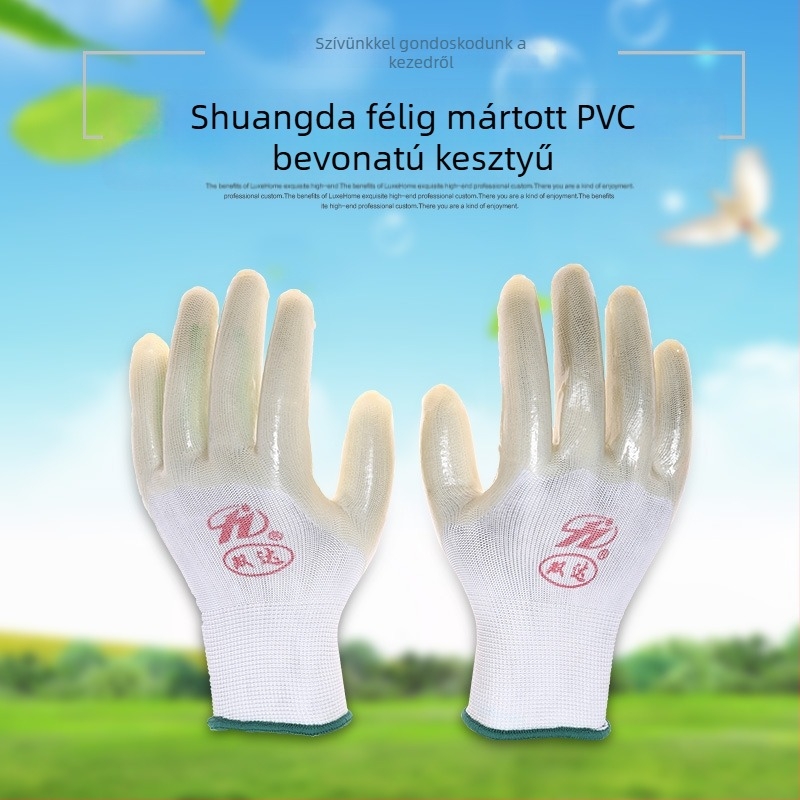 Shuangda PVC félöntött kesztyűk, sav- és bázisállóak, munkahelyi védelem és kopásállóság