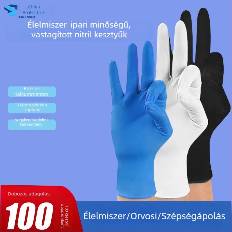 Nitril kesztyűk, vastagítottak, kopásállók, egyszer használatosak, pormentesek, élelmiszer-biztonsági minősítésűek, kék, konyhai és catering célokra
