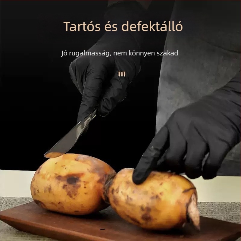 Nitril kesztyűk, vastagítottak, kopásállók, egyszer használatosak, pormentesek, élelmiszer-biztonsági minősítésűek, kék, konyhai és catering célokra