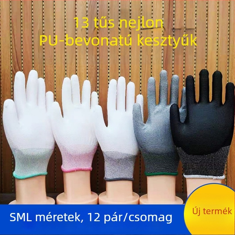Munkavédelmi kesztyű PU-palmmal borított tenyérrel, nylon-szénszálas anyagból, vágásálló és antistatikus