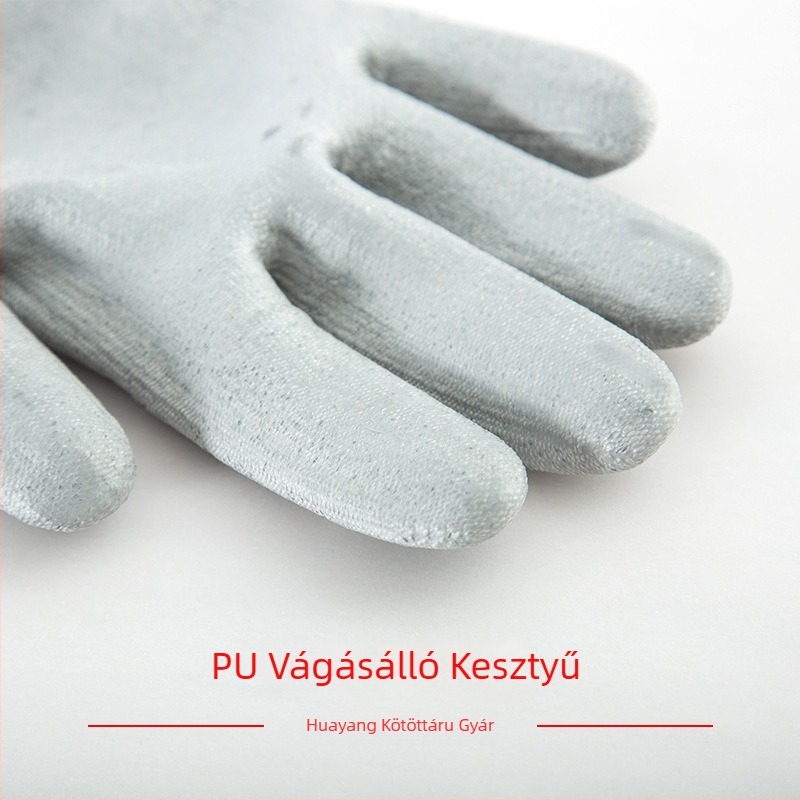 PU-bevonatú HPPE 5-ös szintű vágásbiztos kesztyűk, tenyéren fedett, kopásálló, kertészeti és építőipari feladatokra