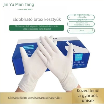 Egyszer használatos latex kesztyűk, vastagított kivitel, olaj- és vízálló, éttermi, kozmetikai és fodrászati felhasználásra, 100 db, nagykereskedelem
