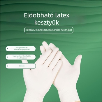 Egyszer használatos latex kesztyűk, vastagított kivitel, olaj- és vízálló, éttermi, kozmetikai és fodrászati felhasználásra, 100 db, nagykereskedelem