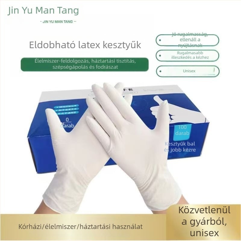 Egyszer használatos latex kesztyűk, vastagított kivitel, olaj- és vízálló, éttermi, kozmetikai és fodrászati felhasználásra, 100 db, nagykereskedelem