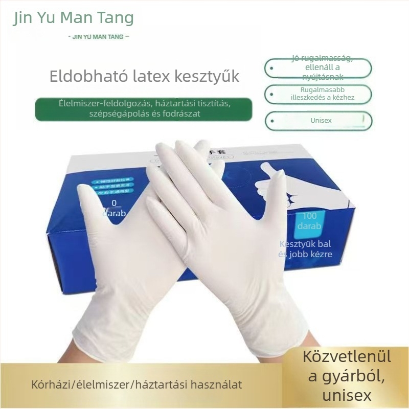 Egyszer használatos latex kesztyűk, vastagított kivitel, olaj- és vízálló, éttermi, kozmetikai és fodrászati felhasználásra, 100 db, nagykereskedelem