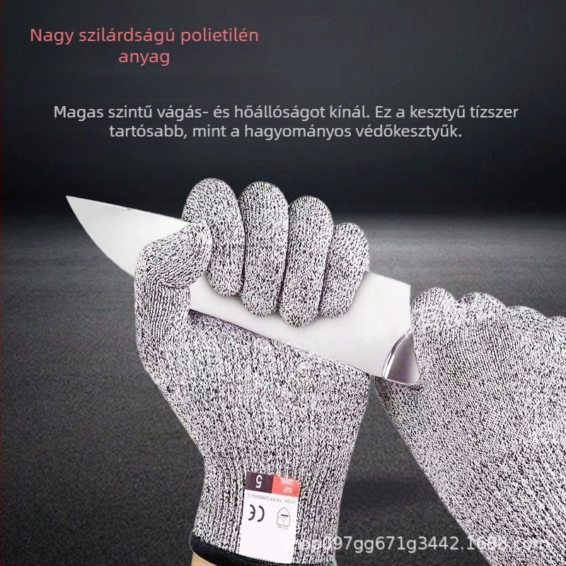 HPPE 5. szintű vágásvédő kesztyűk, magas szilárdságú kopásállóság, vágás- és karcolásálló ipari védőkesztyűk