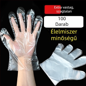 Egyszer használatos védő kesztyűk konyhai és otthoni használatra, vastagított, átlátszó PE anyagból, fodrászatra és catering számára, 100 darabos csomag