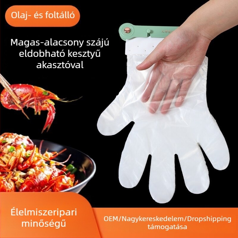 Egyszer használatos PE kesztyűk, megvastagított, élelmiszer-biztonsági, konyhai használatra, falra szerelhető, tartós műanyag kesztyűk