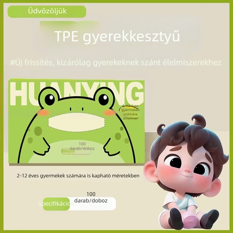 Élelmiszer-minőségű gyerekeknek készült egyszer használatos, vastagított TPE kesztyűk, olaj- és vízállóak, béka-stílusú
