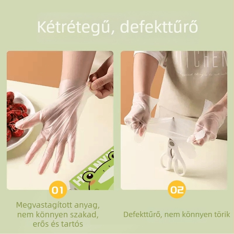 Élelmiszer-minőségű gyerekeknek készült egyszer használatos, vastagított TPE kesztyűk, olaj- és vízállóak, béka-stílusú