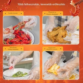 Egyszer használatos PE kesztyűk egyedi csomagolásban, élelmiszer-minőségű, olajálló, vastagított, tartós, cateringre és kereskedelmi használatra
