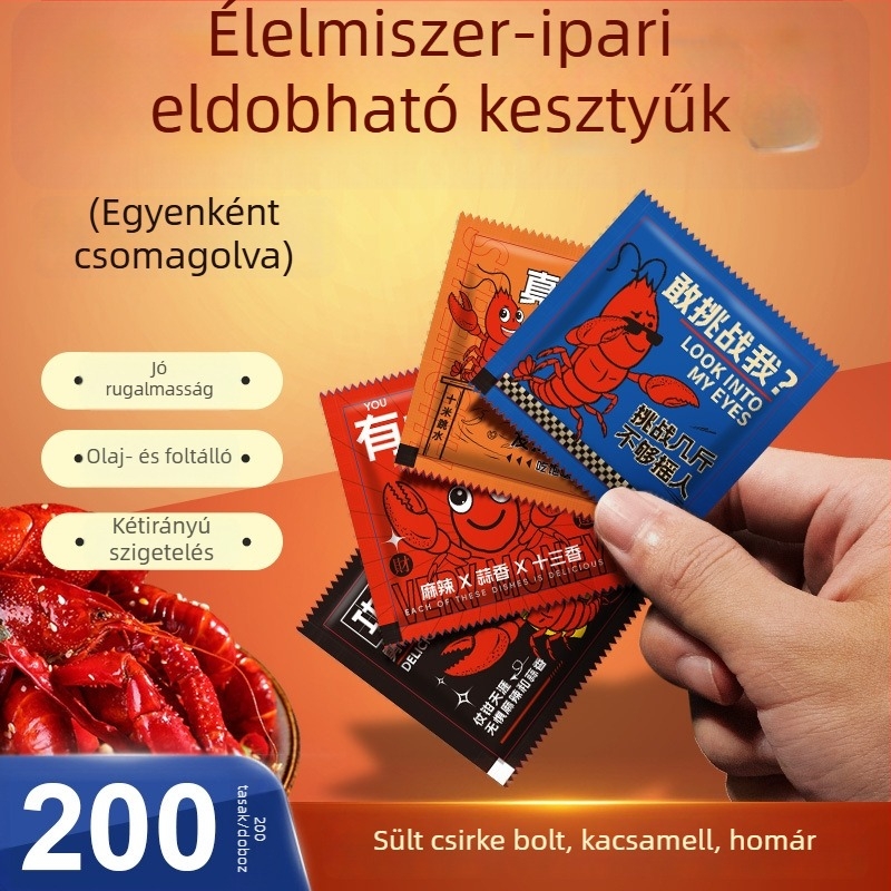 Egyszer használatos PE kesztyűk egyedi csomagolásban, élelmiszer-minőségű, olajálló, vastagított, tartós, cateringre és kereskedelmi használatra