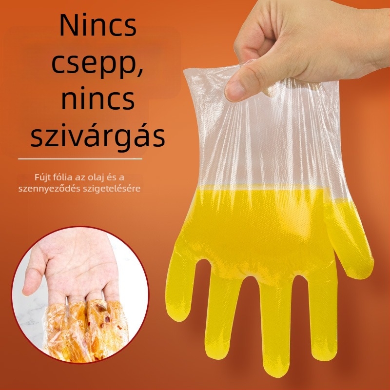 Egyszer használatos PE kesztyűk egyedi csomagolásban, élelmiszer-minőségű, olajálló, vastagított, tartós, cateringre és kereskedelmi használatra