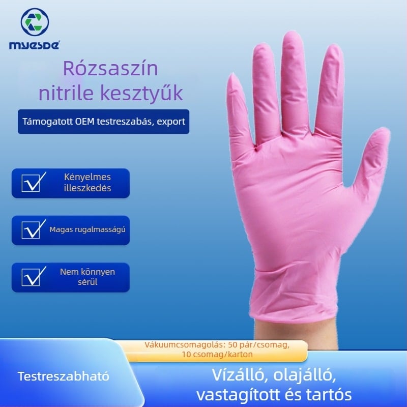 Egyszer használatos nitril kesztyűk, megerősítettek és tartósak, háztartási felhasználásra, élelmiszer-minőség, nagy rugalmasság, dobozos csomagolás