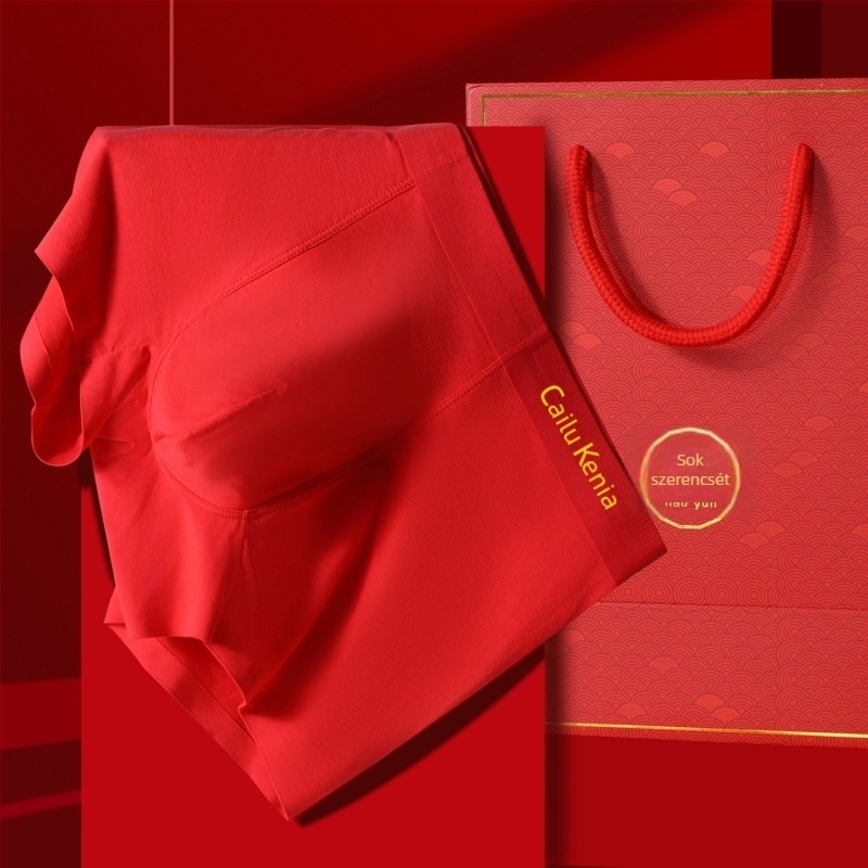 Ajándékdobozos férfi modal seamless boxer brief készlet, piros, dobozban, a születési évre
