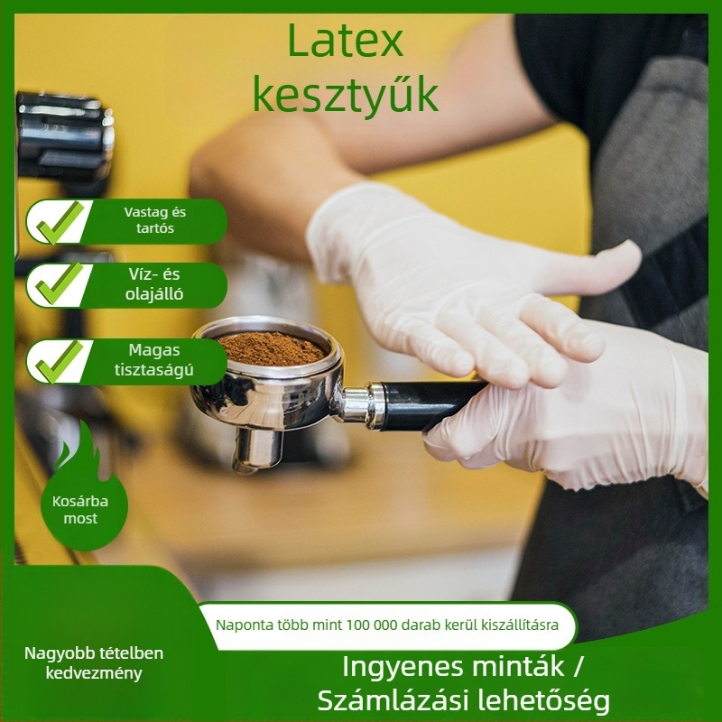 Egyszer használatos latex kesztyű, matt felülettel, csúszásmentes, munkavédelmi felhasználásra, elektronika, félvezetők és catering