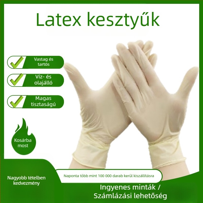 Egyszer használatos latex kesztyű, matt felülettel, csúszásmentes, munkavédelmi felhasználásra, elektronika, félvezetők és catering