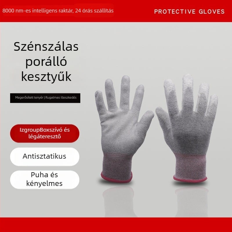 PU antisztatikus kesztyű szénszálas tenyérrel elektronikai gyártáshoz pormentes környezetben