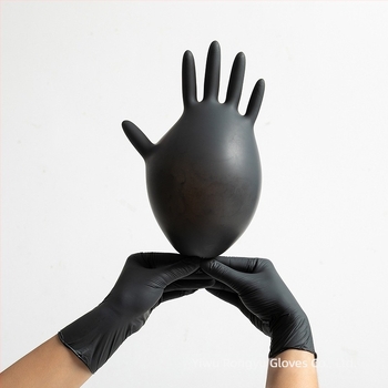 Egyszer használatos nitril kesztyű, antistatikus, texturált felülettel, pormentes, fekete, méret 9 (240 mm)