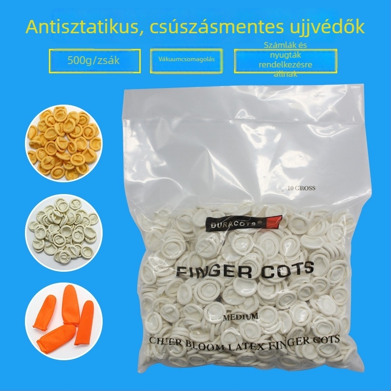Egyszer használatos latex ujjvédő, anti-statikus, pormentes, bézs vagy fehér, körömápolás és tetoválás céljára