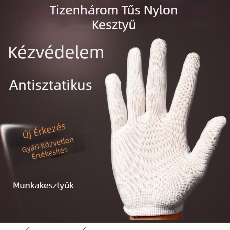 Vékony nejlon munkavédelmi kesztyűk, antiszatikus, kopásálló