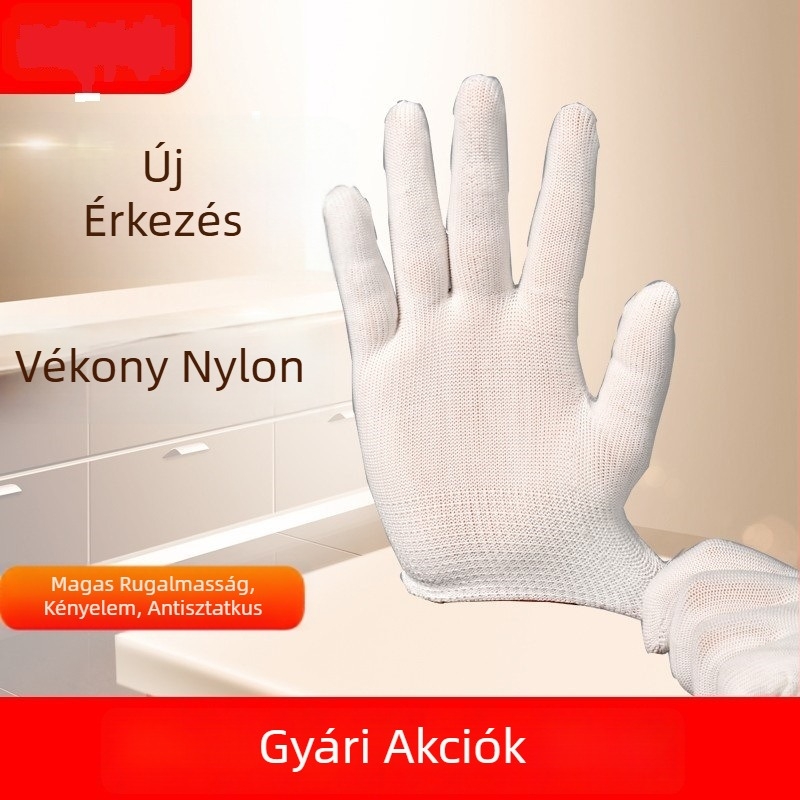 Vékony nejlon munkavédelmi kesztyűk, antiszatikus, kopásálló