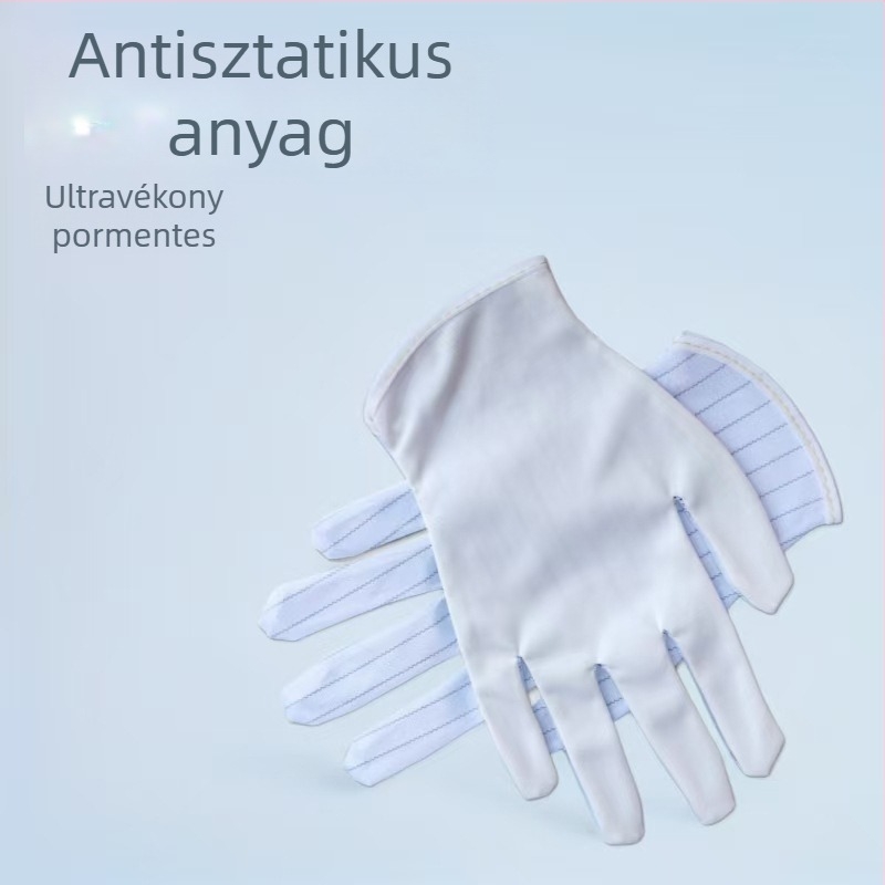 FLX Antisztatikus, pormentes fehér textil kesztyűk bevonattal elektronikai minőségellenőrzéshez gyártási műhelyben